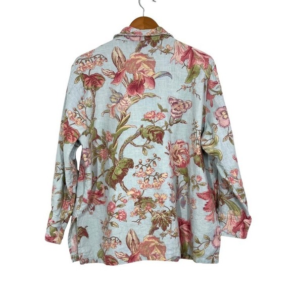 Vintage Painted Pony Linen Jacket Floral Blue Artsy Boho Button Front Top L Y2K - Picture 7 of 9